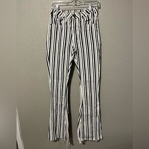 Long Black & White Striped Flare Jeans